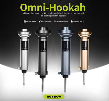 Omni-Hookah product with four different models on a gradient background