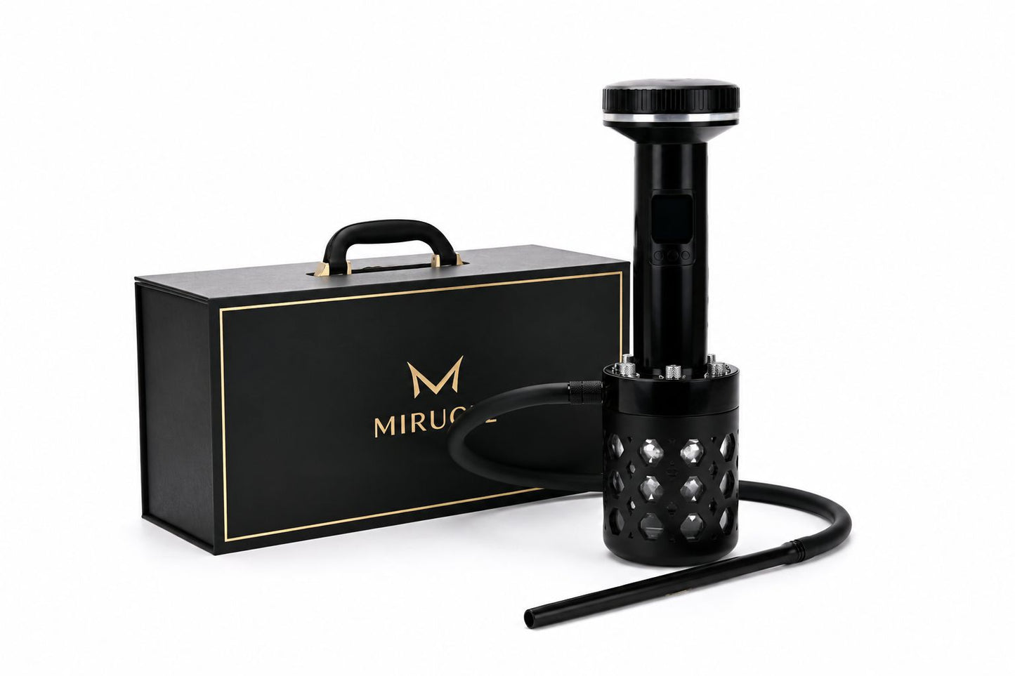 A layout of everything included in the MIRUCEL smart e-hookah complete starter kit